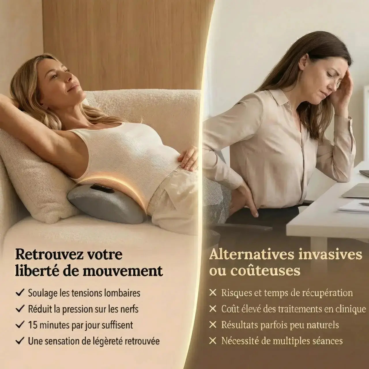 Avant Après Masseur Dorsal ClairBois — Soulagement Douleurs